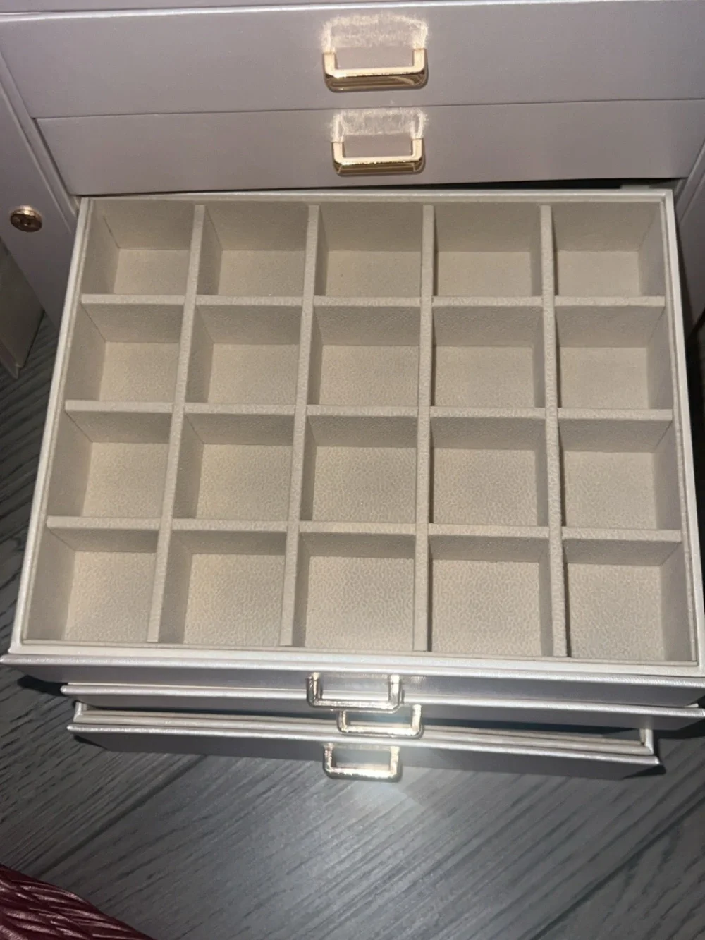 Cream Jewelry Organizer Box with Mirror - Multi-Drawer Home Storage
